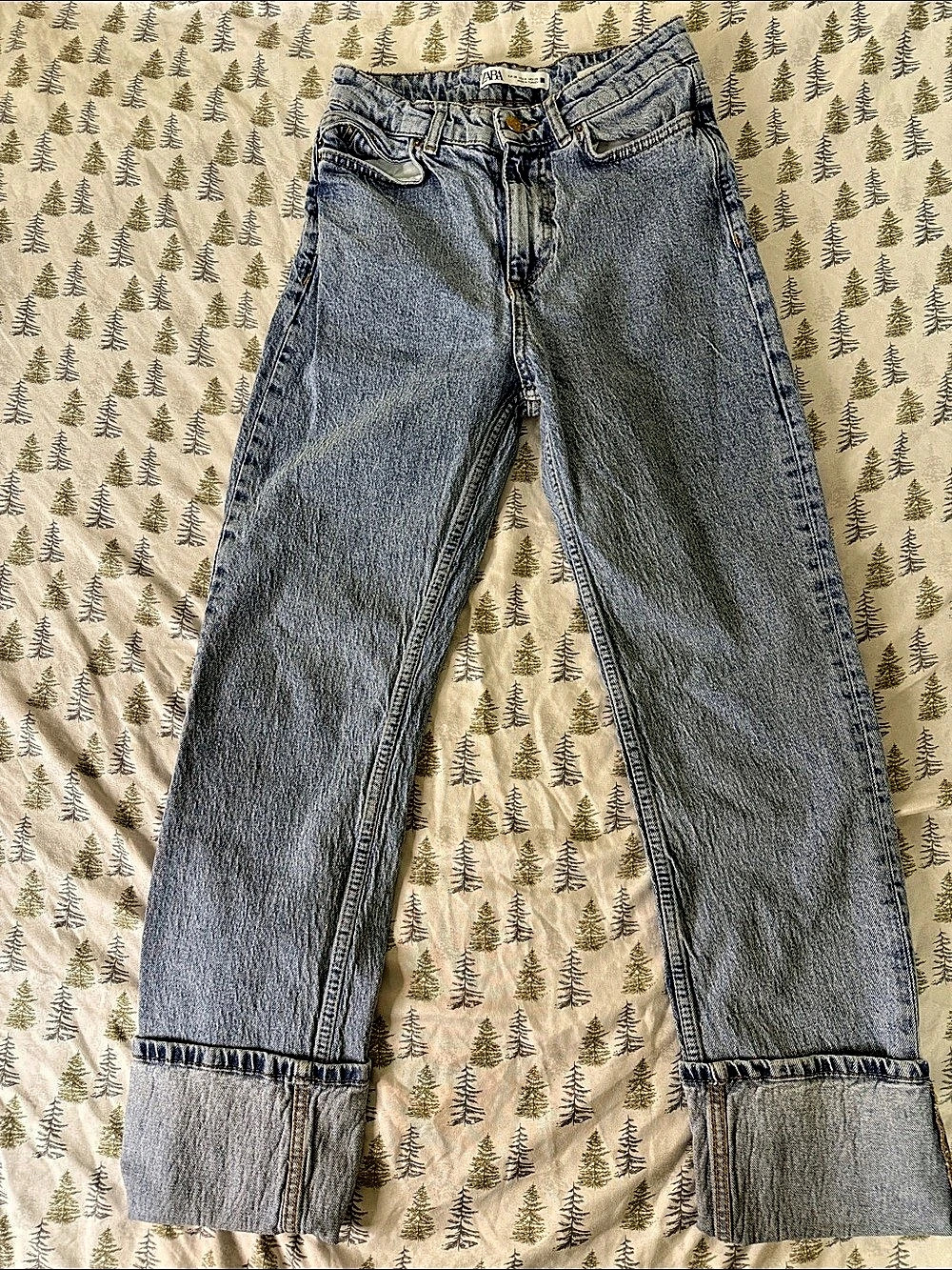 Zara Rolled-Cuff Straight Jeans Blue Waist 26
